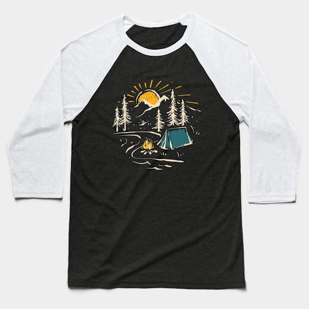 Camping scenery Baseball T-Shirt by Rakos_merch